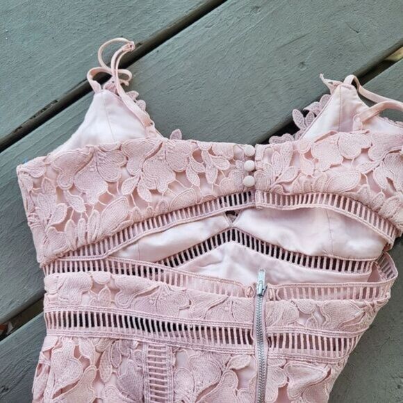 Bardot Botanica Lace Cutout‎ Midi Dress Floral Lace Sheath Blush Pink 6 Cocktail - Picture 8 of 9